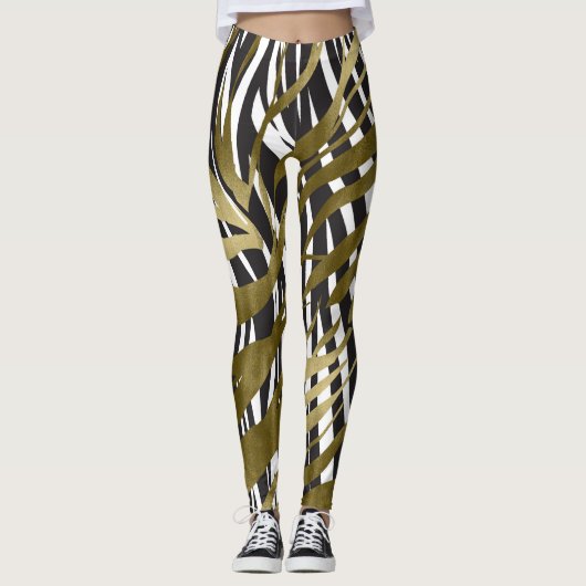 Zwart & goudzebra Afdrukken Safari Chic Glamour Leggings (Voorkant)