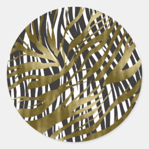 Zwart & goudzebra Afdrukken Safari Chic Glamour Ronde Sticker