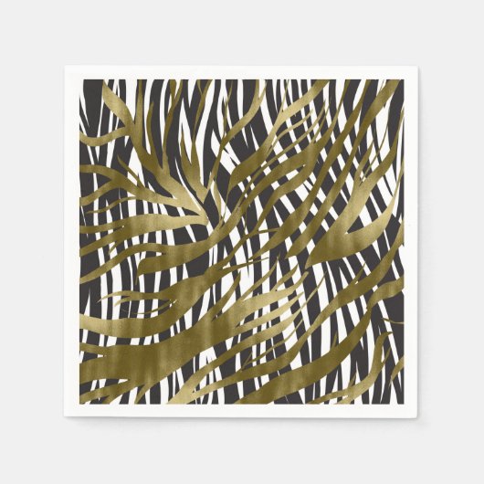 Zwart & goudzebra Afdrukken Safari Chic Glamour Servet (Voorkant)