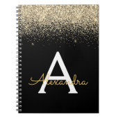 Zwart goudzwart monogram Glitter Modern Notitieboek (Voorkant)