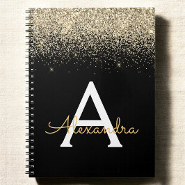 Zwart goudzwart monogram Glitter Modern Notitieboek