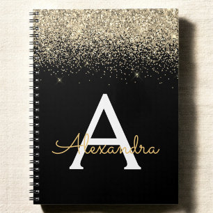 Zwart goudzwart monogram Glitter Modern Notitieboek