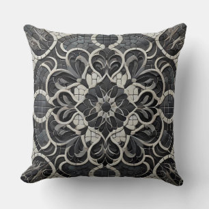 Zwart Gradient Mandala Patroon: Diepe Mozaïek Kuns Kussen