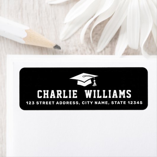 Zwart graduatie cap retouradres etiket (Insitu)