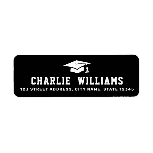 Zwart graduatie cap retouradres etiket (Voorkant)