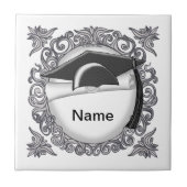 Zwart Graduation Cap aangepaste tegel Tegeltje (Voorkant)