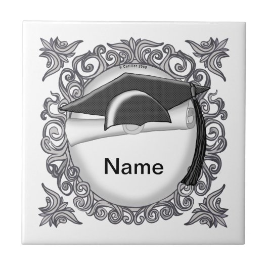 Zwart Graduation Cap aangepaste tegel Tegeltje (Voorkant)