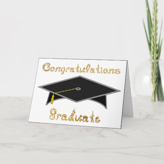 Zwart Graduation Cap Afstuderen Party Pet Kaart (Voorkant)