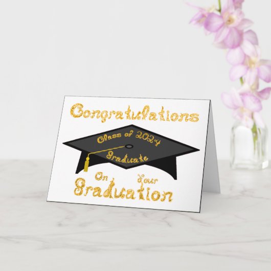 Zwart Graduation Cap Gold Afstuderen Klasse 2024 P Kaart (Orchidee)