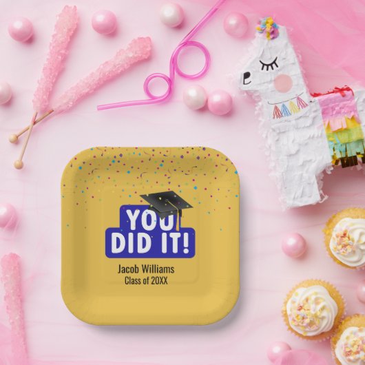 Zwart Graduation Cap met Confetti Papieren Bordje (Feest)