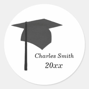 Zwart Graduation Cap Stickers, gepersonaliseerd Ronde Sticker