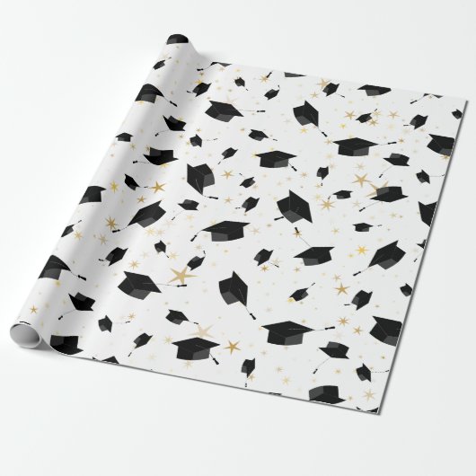 Zwart Graduation Cap Toss Wrapping Papier (Uitgerold)