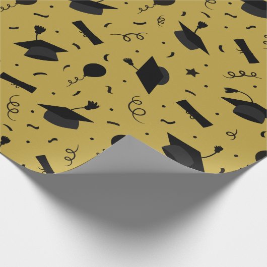 Zwart Graduation Cap Toss Wrapping Papier (Hoek)
