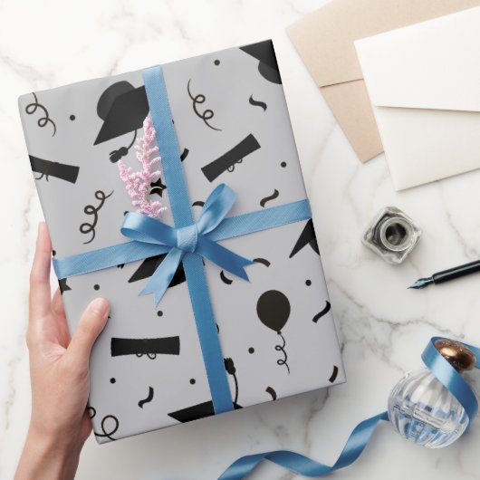 Zwart Graduation Cap Toss Wrapping Papier (Geschenken)