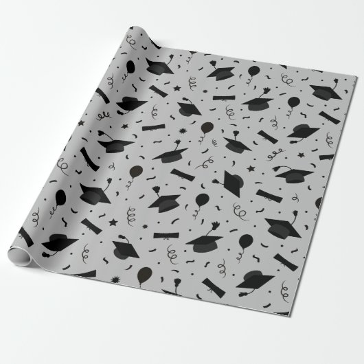 Zwart Graduation Cap Toss Wrapping Papier (Uitgerold)