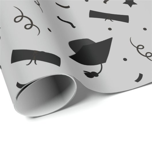 Zwart Graduation Cap Toss Wrapping Papier (Rol Hoek)