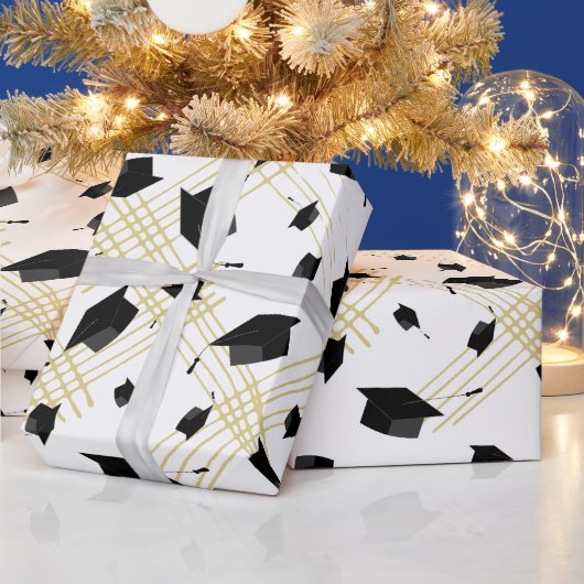 Zwart Graduation Cap Toss Wrapping Papier (Feestdagen)
