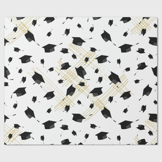 Zwart Graduation Cap Toss Wrapping Papier (Vlak)
