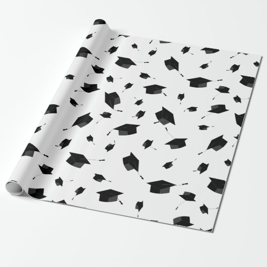 Zwart Graduation Cap Toss Wrapping Papier (Uitgerold)