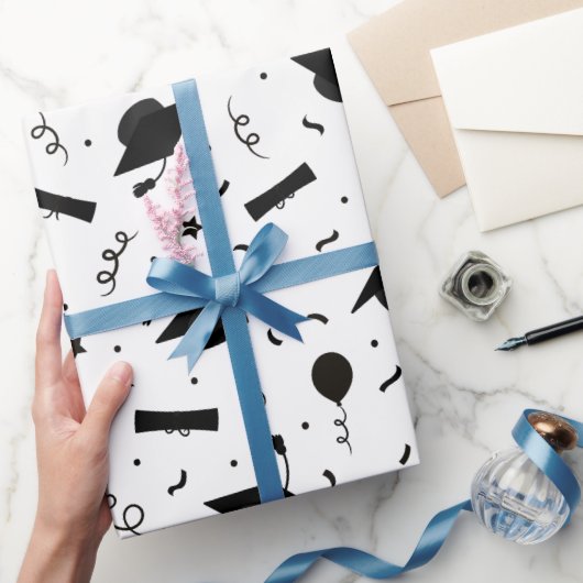 Zwart Graduation Cap Toss Wrapping Papier (Geschenken)