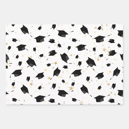 Zwart Graduation Cap Toss Wrapping Papier Inpakpapier Vel (Voorkant 3)