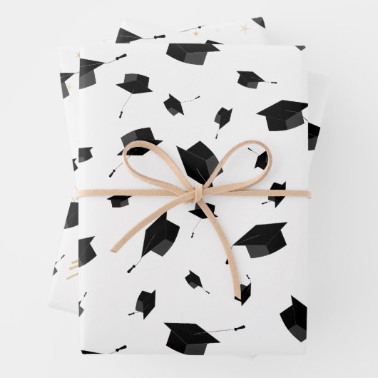 Zwart Graduation Cap Toss Wrapping Papier Inpakpapier Vel (In situ)