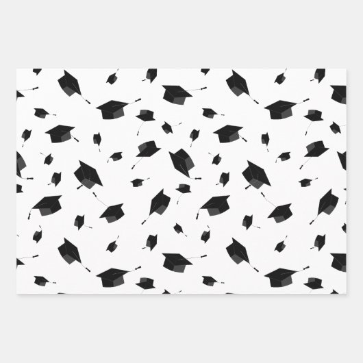 Zwart Graduation Cap Toss Wrapping Papier Inpakpapier Vel (Voorkant)