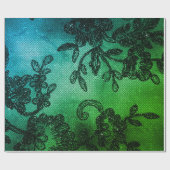 Zwart gram Floral Lace Tropical Green Aquatic Cadeaupapier (Vlak)