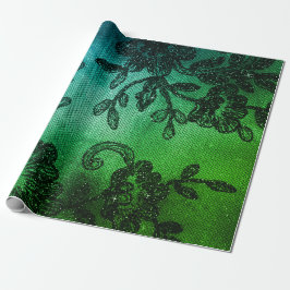 Zwart gram Floral Lace Tropical Green Aquatic Cadeaupapier