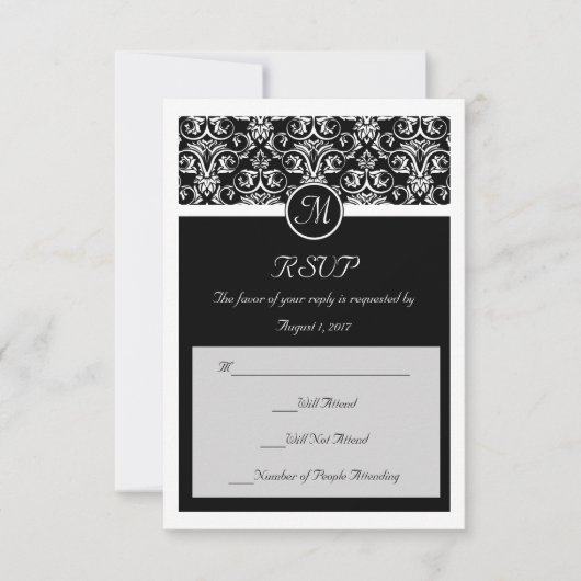 Zwart Grand Insignia Bruiloft Matching Kleine RSVP (Voorkant)