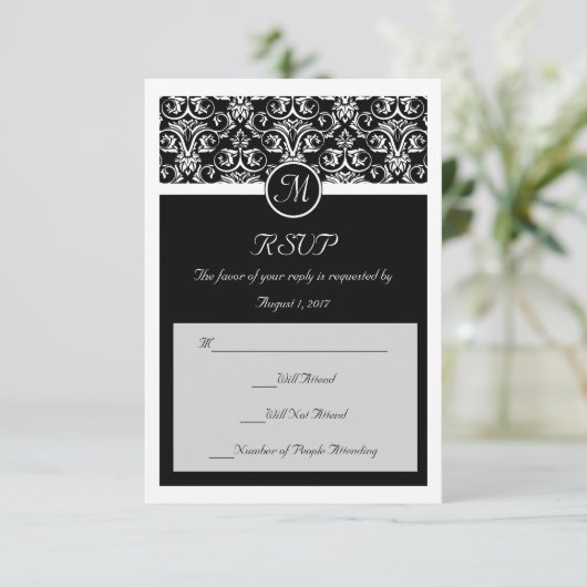 Zwart Grand Insignia Bruiloft Matching Kleine RSVP (Staand voorkant)