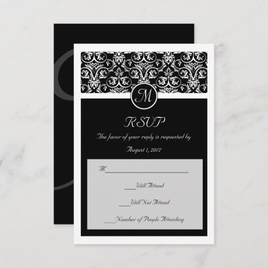 Zwart Grand Insignia Bruiloft Matching Kleine RSVP (Voorkant / Achterkant)