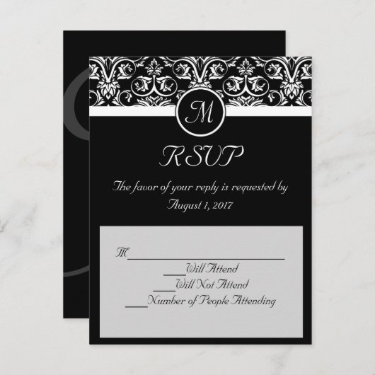 Zwart Grand Insignia bruiloft Matching RSVP (Voorkant / Achterkant)