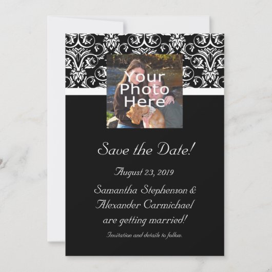 Zwart Grand Insignia Monogram Foto Save the Date (Voorkant)
