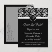 Zwart Grand Insignia Monogram Save the Date Aankondigingskaart (Voorkant / Achterkant)