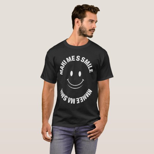 Zwart Graphic T-Shirt met Smile Face en Positief (Voorkant volledig)