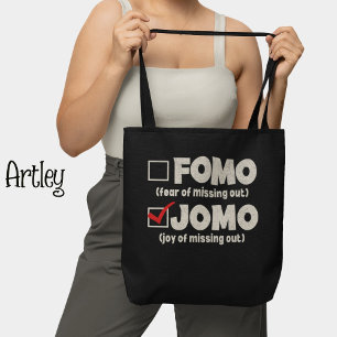Zwart Grappig FOMO JOMO vink het vakje Introvert a Tote Bag