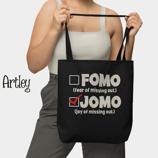 Zwart Grappig FOMO JOMO vink het vakje Introvert a Tote Bag