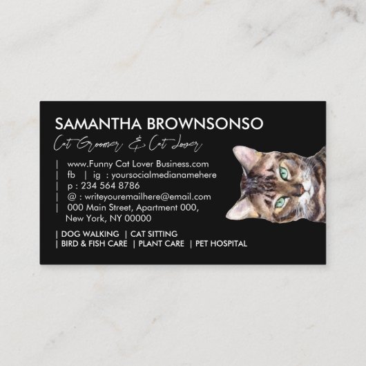 Zwart Grappig Huisdier Sitter Bengalen Kat Visitekaartje (Achterkant)