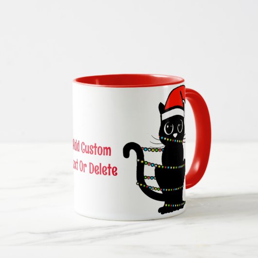 Zwart Grappig Kat Kerstmis Licht Santa Hoed Mok (Voorkant rechts)