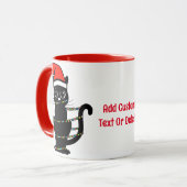 Zwart Grappig Kat Kerstmis Licht Santa Hoed Mok (Voorkant links)