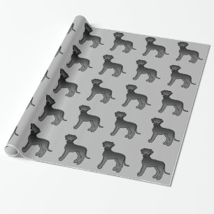 Zwart Great Dane hondenpatroon op grijs Cadeaupapier