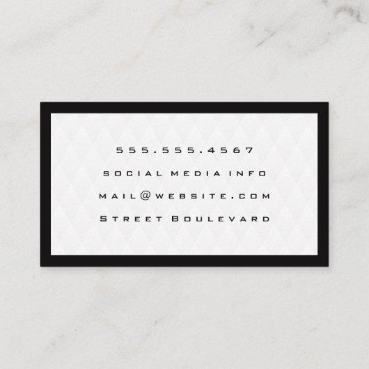Zwart grensmonogram Elegant Diamond Patroon Visitekaartje (Achterkant)