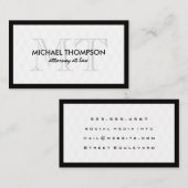 Zwart grensmonogram Elegant Diamond Patroon Visitekaartje (Voorkant / Achterkant)