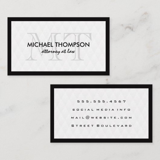 Zwart grensmonogram Elegant Diamond Patroon Visitekaartje (Voorkant / Achterkant)