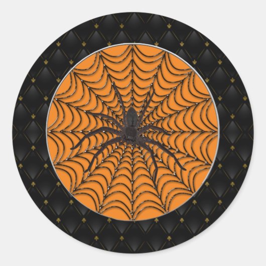 Zwart grensspin Web en Black Spider Halloween Ronde Sticker (Voorkant)