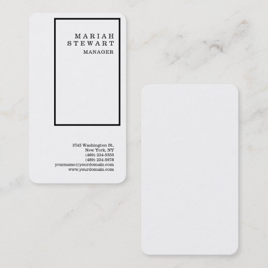 Zwart Grenzen Wit Minimalistisch Elegant Modern Visitekaartje (Voorkant / Achterkant)