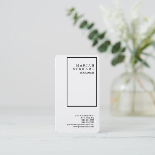 Zwart Grenzen Wit Minimalistisch Elegant Modern Visitekaartje (Staand voorkant)