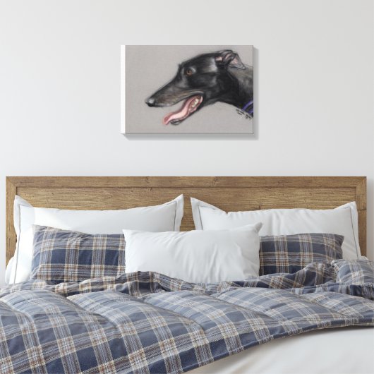 Zwart Greyhound Hond Art Canvas Print (Insitu (Slaapkamer))