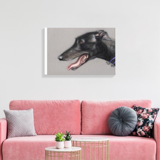 Zwart Greyhound Hond Art Canvas Print (Insitu (Woonkamer))
